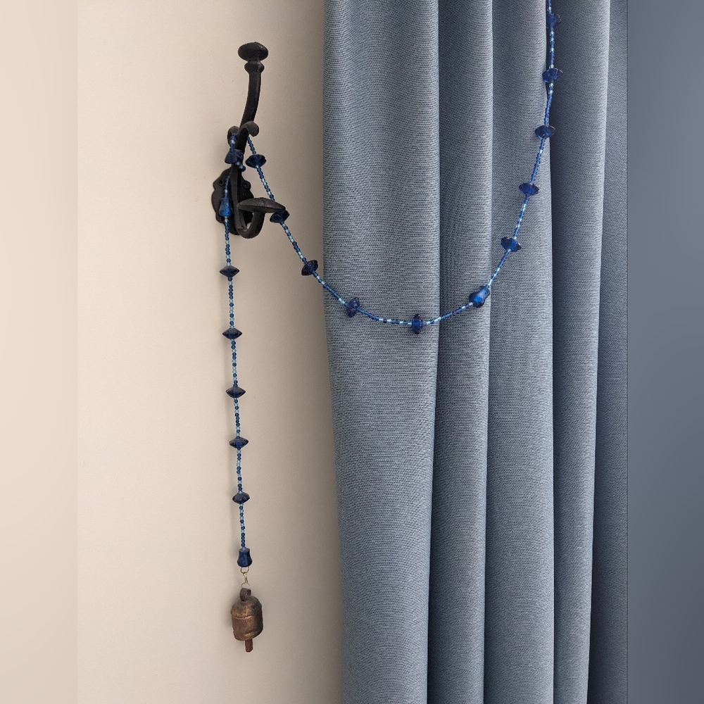 Decorative Metal Bell, Indian Cow Bell, Blue Beaded, Wind noisemaker, Boho